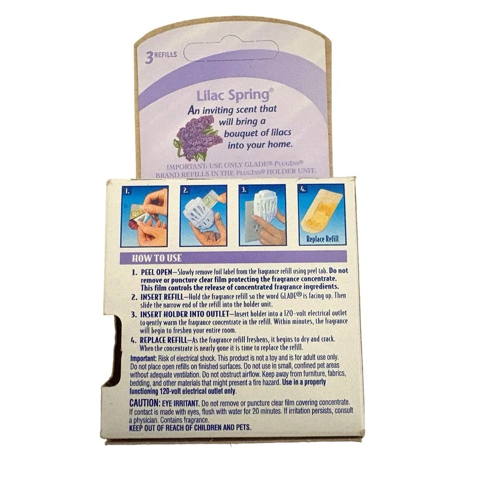 Vintage 1999 Glade Air‎ Freshener Plugins Plug Ins 3 Refills Lilac Spring New